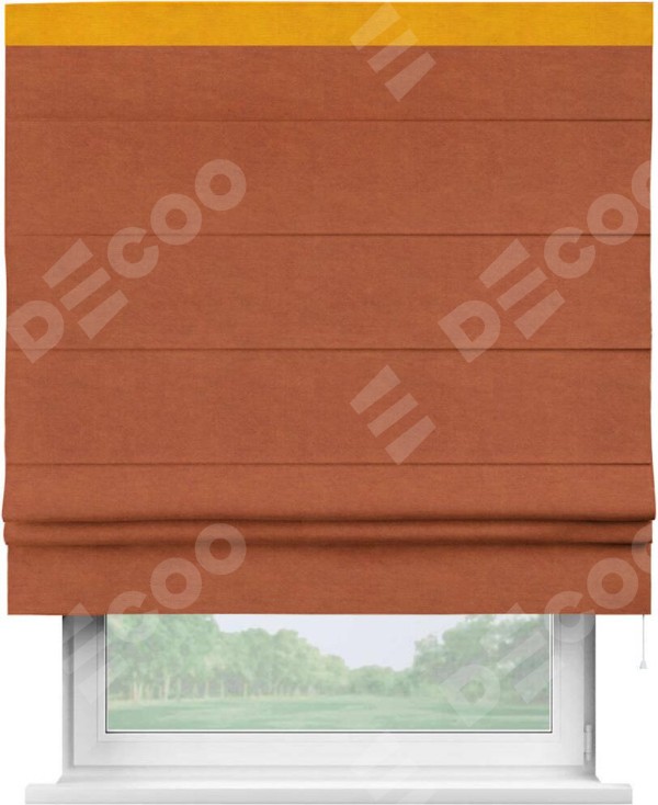 Римская штора «Кортин» с кантом Кинг, для проема, ткань вельвет терракотовый