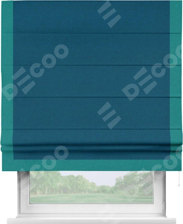 Римская штора «Кортин» с кантом Виктория, для проема, ткань лён димаут, синий