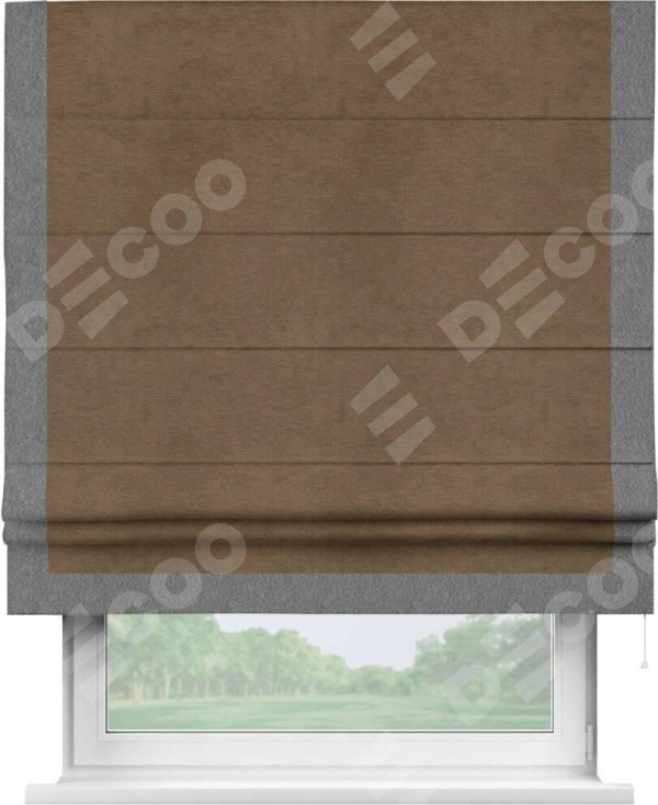 Римская штора «Кортин» с кантом Виктория, для проема, ткань софт однотонный бронзовый