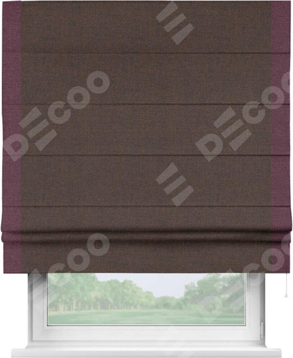 Римская штора «Кортин» с кантом Стрим Дуо, для проема, ткань лён коричневый