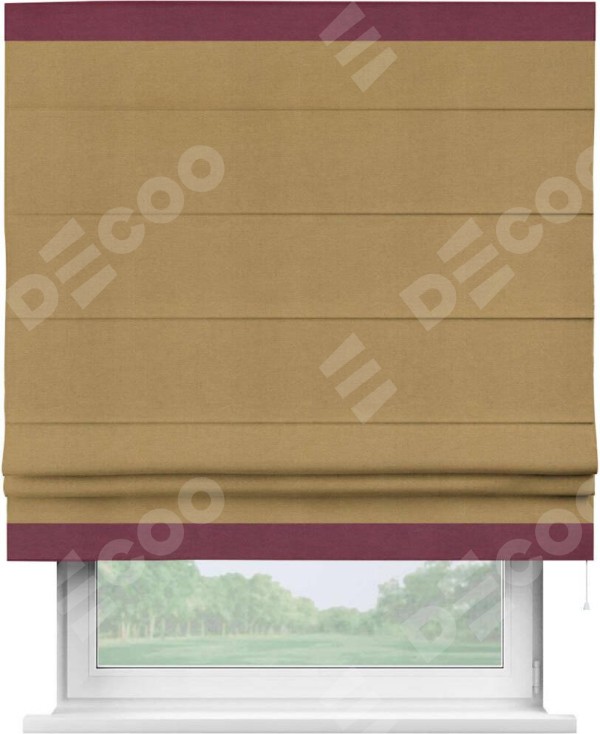 Римская штора «Кортин» с кантом Горизонт, для проема, ткань вельвет горчица