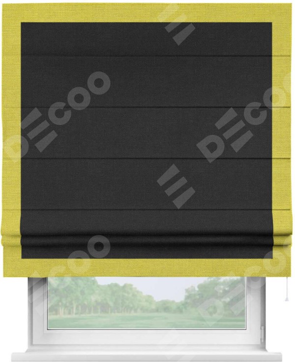 Римская штора «Кортин» с кантом Чесс, для проема, ткань лён черный