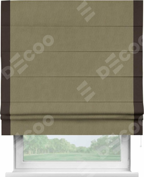 Римская штора «Кортин» с кантом Стрим Дуо, для проема, ткань блэкаут однотонный бежево-золотой