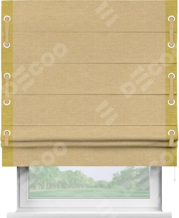 Римская штора «Кортин» с кантом Стрим Дуо (люверсы с пояском), для проема, ткань лён темно-бежевый