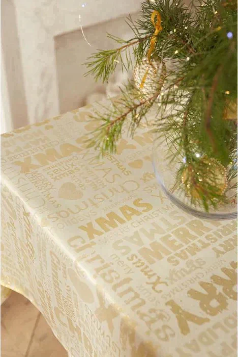 Скатерть Этель «Новый год: Merry xmas» цвет золотой, 142*283 +/-3 см, 115 ±10 гр, 100% п/э