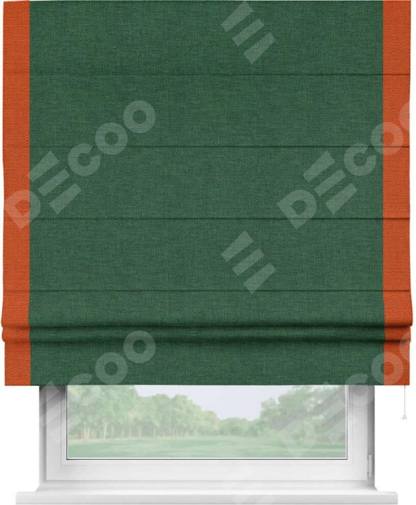 Римская штора «Кортин» с кантом Стрим Дуо, для проема, ткань лён серо-зеленый