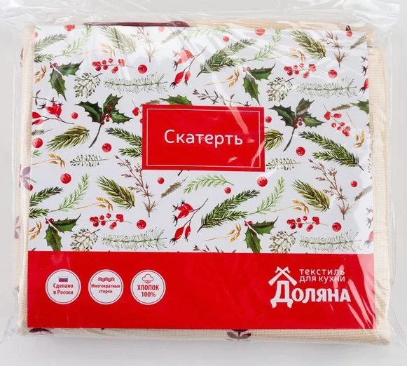 Скатерть Доляна «Новый год: Christmas mood» 146х180см, 100%хл, рогожка 164 г/м2