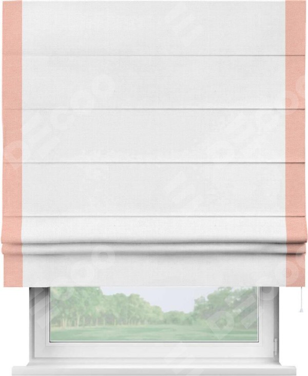 Римская штора «Кортин» с кантом Стрим Дуо, для проема, ткань лён белый, ширина 40-60 см