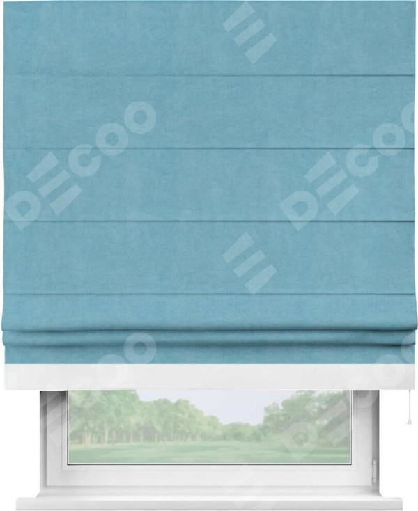 Римская штора «Кортин» с кантом Джестер, для проема, ткань вельвет ментоловый