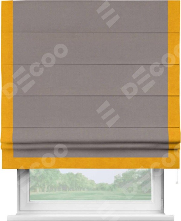 Римская штора «Кортин» с кантом Виктория, для проема, ткань вельвет темно-бежевый