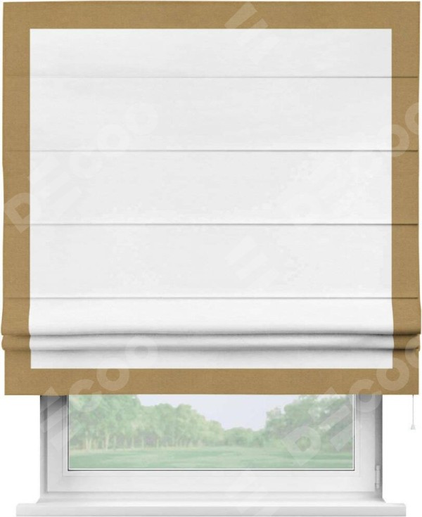 Римская штора «Кортин» с кантом Чесс, для проема, ткань вельвет дымчато-белый