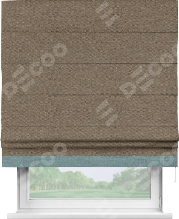 Римская штора «Кортин» с кантом Джестер, для проема, ткань лён светло-коричневый