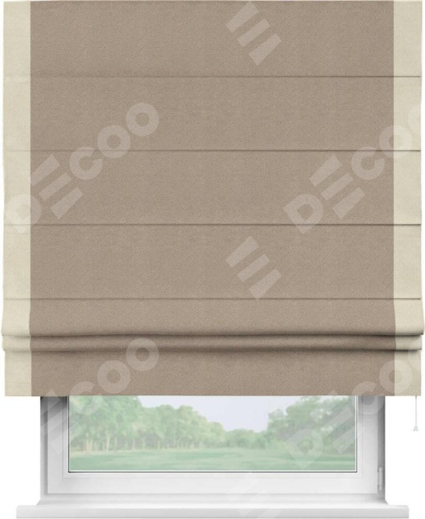 Римская штора «Кортин» с кантом Стрим Дуо, для проема, ткань лён димаут, светло-бежевый