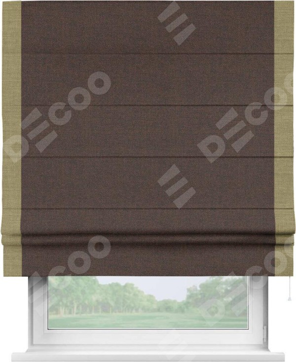 Римская штора «Кортин» с кантом Стрим Дуо, для проема, ткань лён коричневый