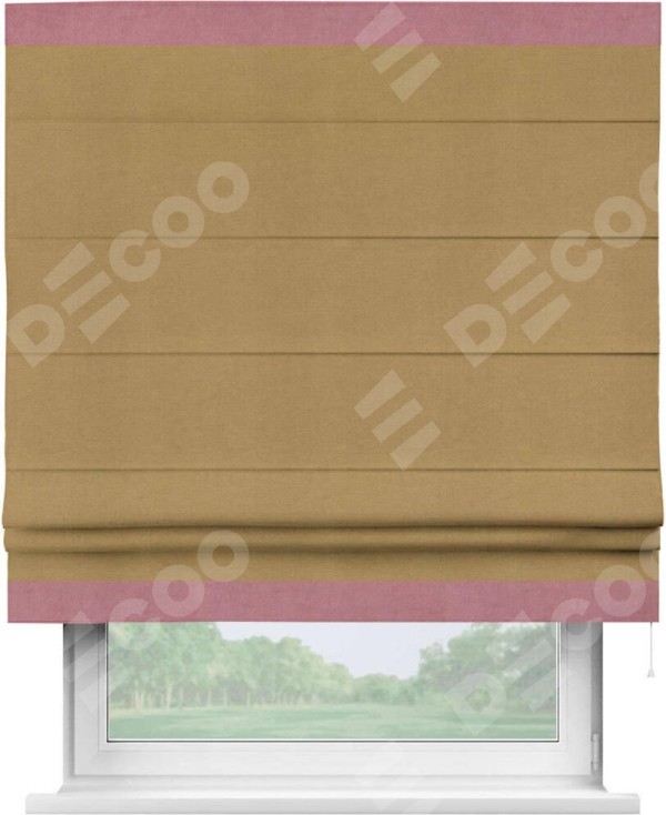 Римская штора «Кортин» с кантом Горизонт, для проема, ткань вельвет горчица