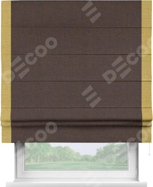 Римская штора «Кортин» с кантом Стрим Дуо, для проема, ткань лён коричневый