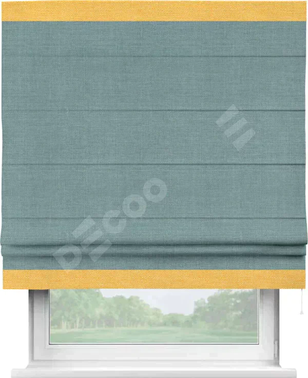 Римская штора «Кортин» с отделкой кантом Горизонт, для проема, лён, цвет голубой