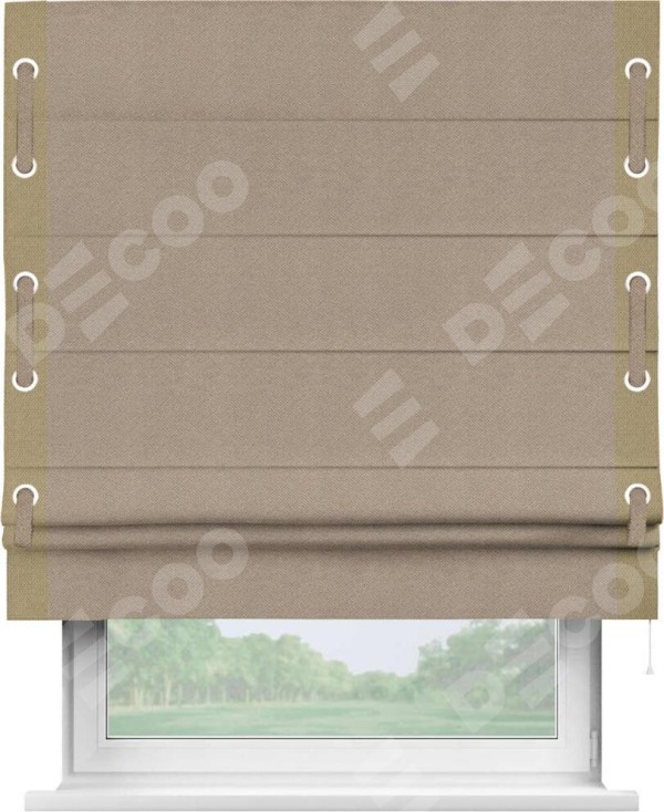 Римская штора «Кортин» с кантом Стрим Дуо (люверсы с пояском), для проема, ткань лён димаут, светло-бежевый