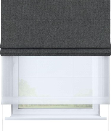 Римская штора «Кортин», твид блэкаут тёмно-серый, день-ночь