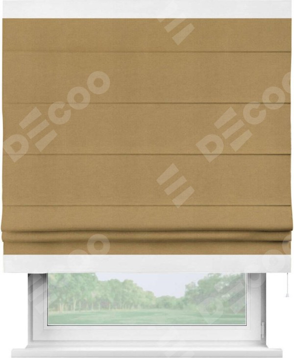 Римская штора «Кортин» с кантом Горизонт, для проема, ткань вельвет горчица