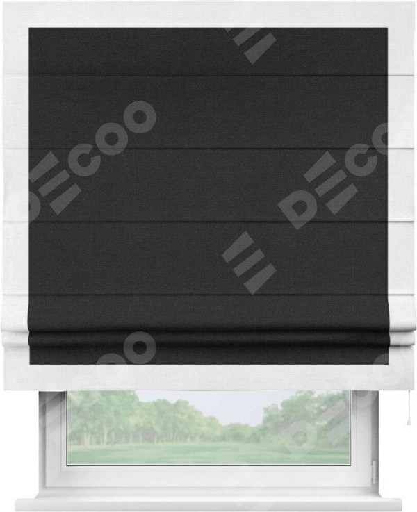 Римская штора «Кортин» с кантом Чесс, для проема, ткань лён черный