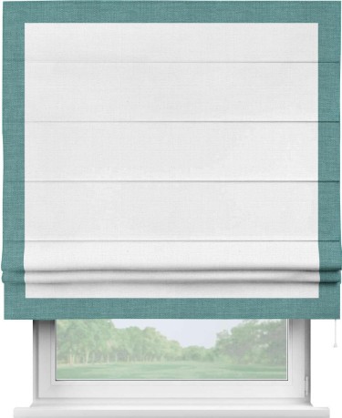 Римская штора «Кортин» с кантом Чесс, для проема, ткань лён белый