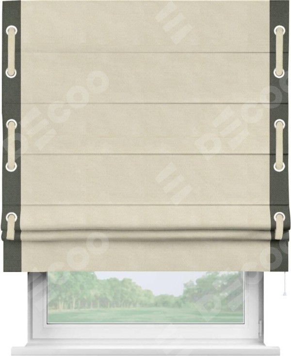 Римская штора «Кортин» с кантом Стрим Дуо (люверсы с пояском), для проема, ткань лён димаут, бежевый