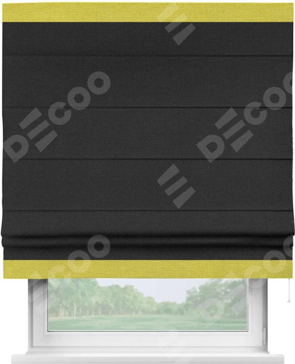 Римская штора «Кортин» с кантом Горизонт, для проема, ткань лён черный