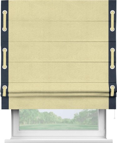 Римская штора «Кортин» с кантом Стрим Дуо (люверсы с пояском), для проема, ткань софт однотонный молочный