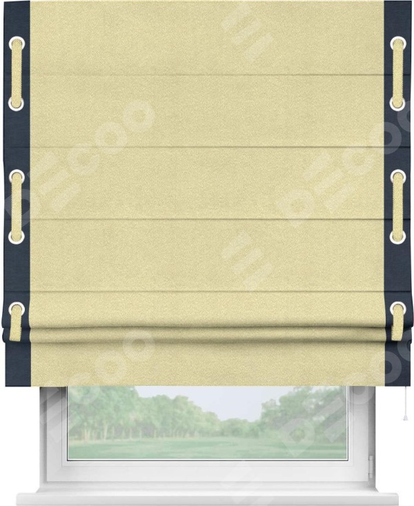 Римская штора «Кортин» с кантом Стрим Дуо (люверсы с пояском), для проема, ткань софт однотонный молочный