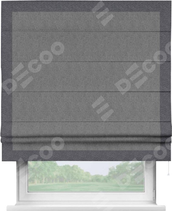 Римская штора «Кортин» с кантом Чесс, для проема, ткань софт однотонный серый