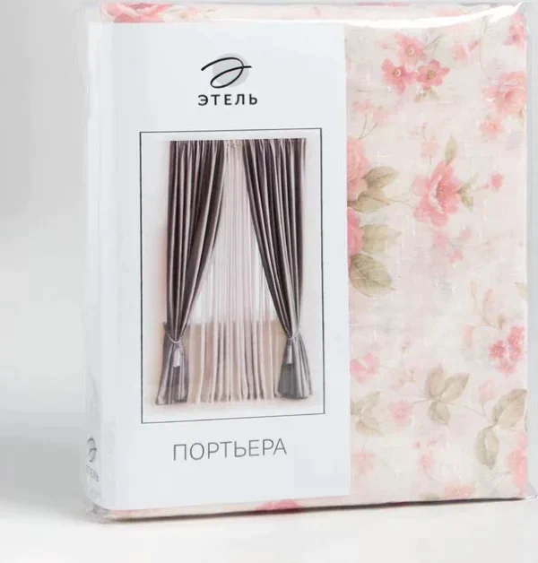 Штора тюлевая "Этель" 135х270 см Пионы без утяжелителя, 100% п/э