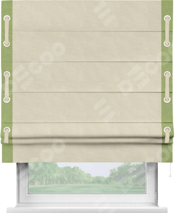 Римская штора «Кортин» с кантом Стрим Дуо (люверсы с пояском), для проема, ткань лён димаут, бежевый