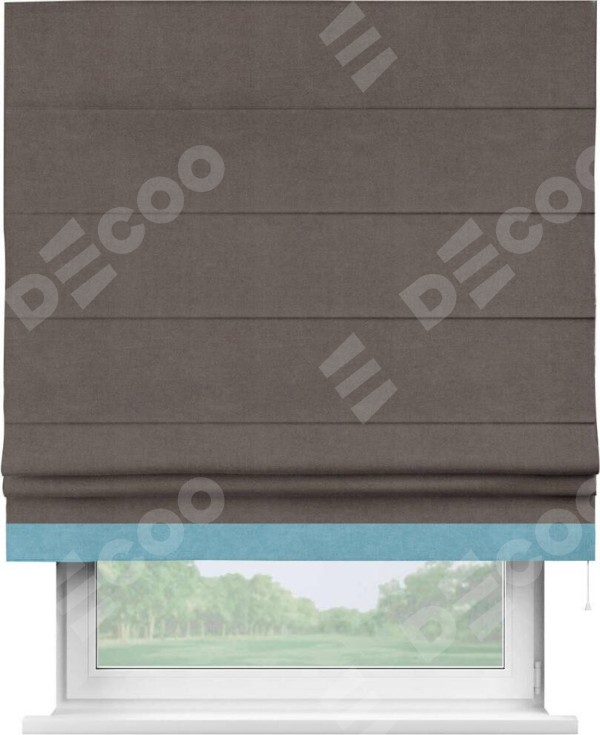 Римская штора «Кортин» с кантом Джестер, для проема, ткань вельвет коричневый