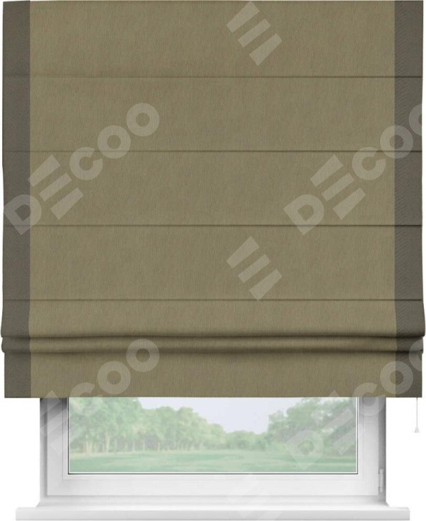 Римская штора «Кортин» с кантом Стрим Дуо, для проема, ткань блэкаут однотонный бежево-золотой