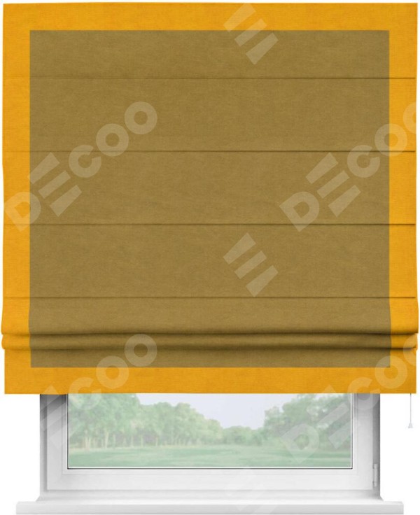 Римская штора «Кортин» с кантом Чесс, для проема, ткань вельвет светло-коричневый