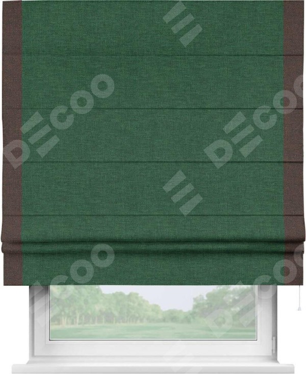 Римская штора «Кортин» с кантом Стрим Дуо, для проема, ткань лён серо-зеленый