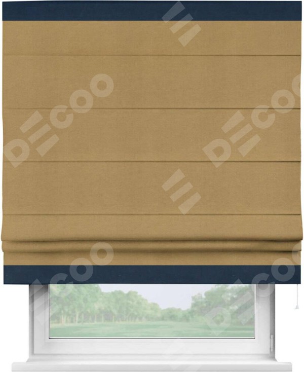 Римская штора «Кортин» с кантом Горизонт, для проема, ткань вельвет горчица