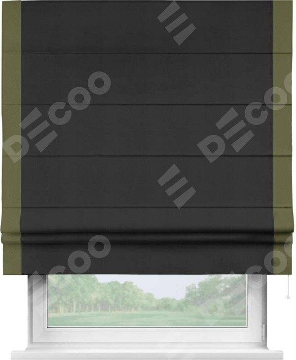 Римская штора «Кортин» с кантом Стрим Дуо, для проема, ткань блэкаут однотонный черный