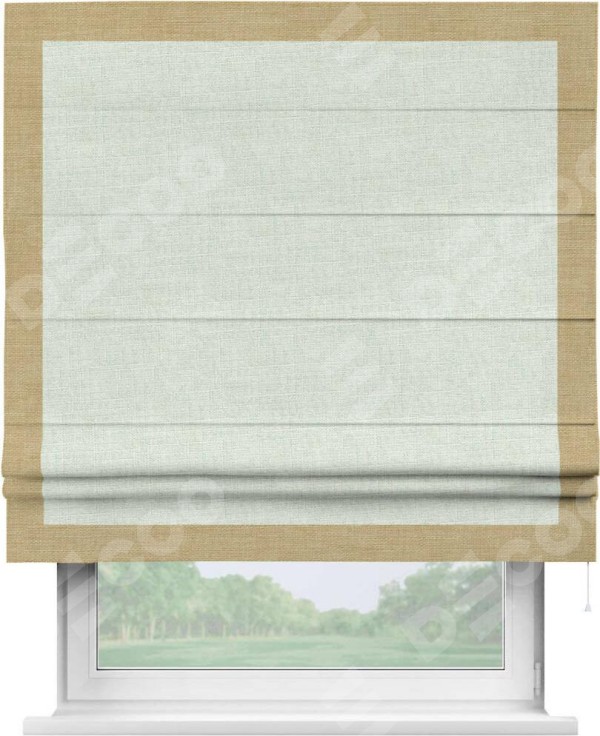 Римская штора «Кортин» для проёма, лён топлёное молоко, с кантом Чесс