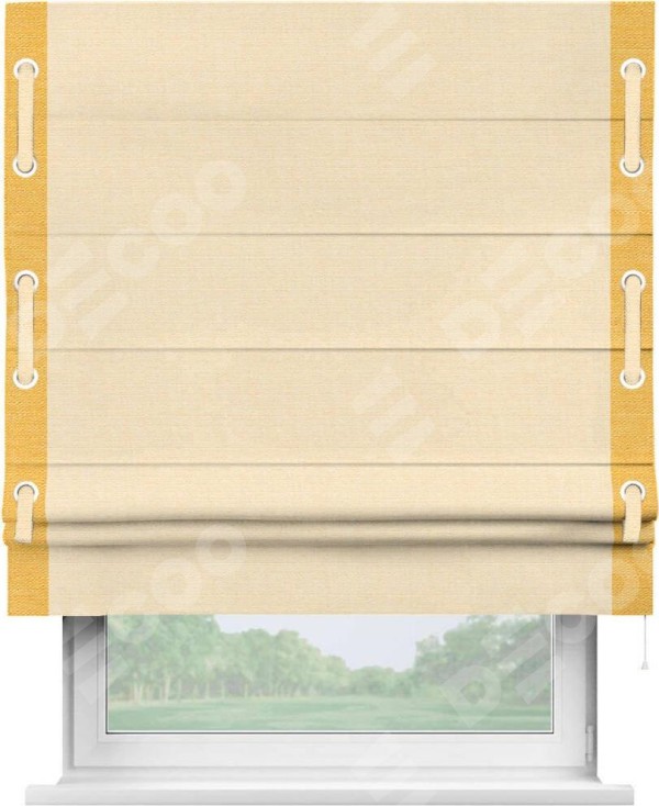 Римская штора «Кортин» с кантом Стрим Дуо (люверсы с пояском), для проема, лён, цвет бежевый