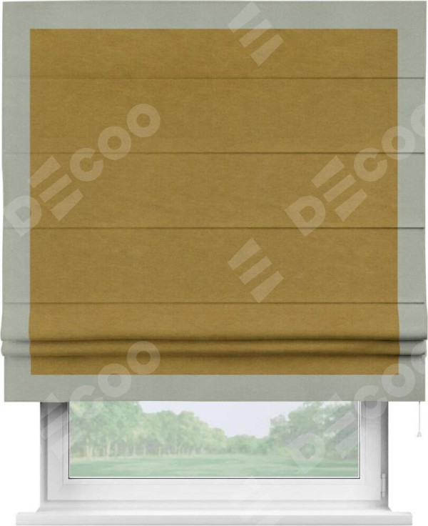 Римская штора «Кортин» с кантом Чесс, для проема, ткань вельвет светло-коричневый