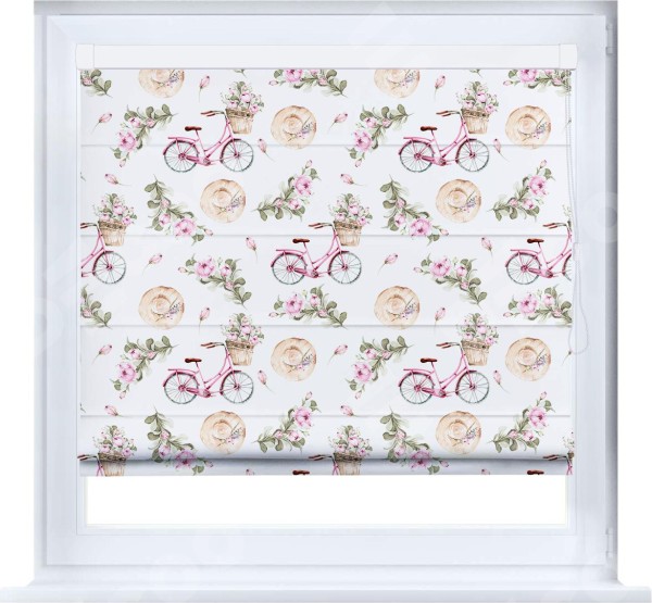 Римская штора «Кортин» кассетная «Розовый велосипед»