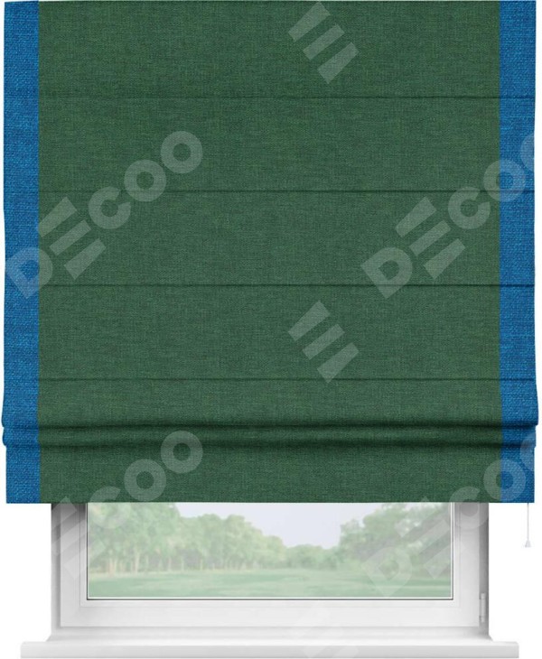 Римская штора «Кортин» с кантом Стрим Дуо, для проема, ткань лён серо-зеленый