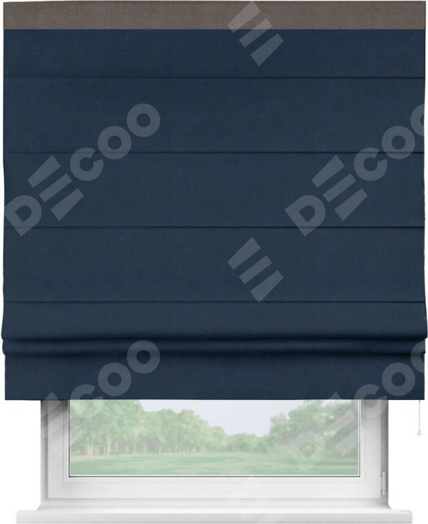 Римская штора «Кортин» с кантом Кинг, для проема, ткань вельвет темно-синий