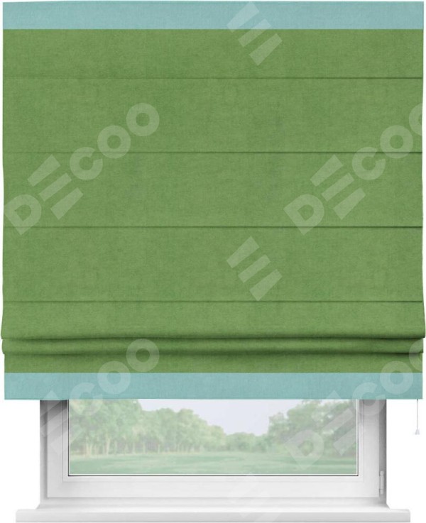 Римская штора «Кортин» с кантом Горизонт, для проема, ткань вельвет салатовый