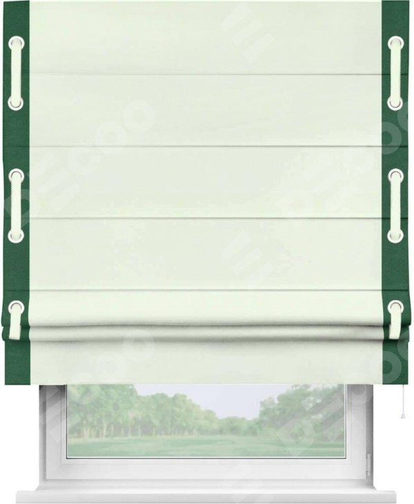 Римская штора «Кортин» с кантом Стрим Дуо (люверсы с пояском), для проема, ткань вельвет кремовый