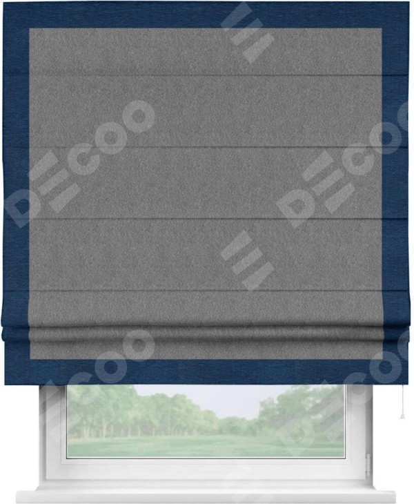 Римская штора «Кортин» с кантом Чесс, для проема, ткань софт однотонный серый