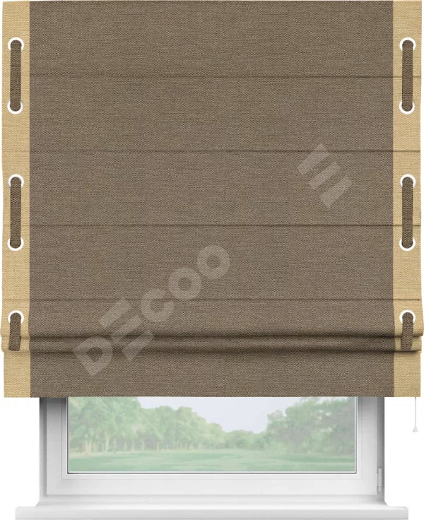 Римская штора «Кортин» с кантом Стрим Дуо (люверсы с пояском), для проема, ткань лён светло-коричневый