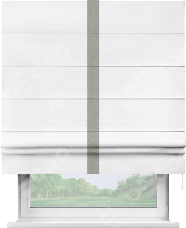 Римская штора «Кортин» с кантом Хайвэй, для проема, ткань однотонная белоснежная